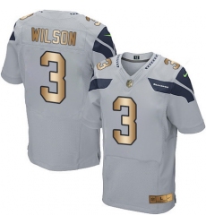 Nike Seahawks #3 Russell Wilson Grey Alternate Mens Stitched NFL Elite Gold Jersey