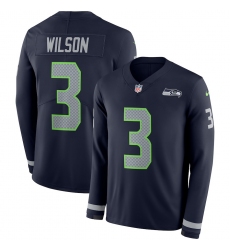 Nike Seahawks 3 Russell Wilson Navy Therma Long Sleeve NFL Jersey