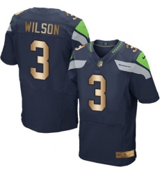 Nike Seahawks #3 Russell Wilson Steel Blue Team Color Mens Stitched NFL Elite Gold Jersey