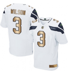 Nike Seahawks #3 Russell Wilson White Mens Stitched NFL Elite Gold Jersey