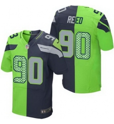 Nike Seahawks #90 Jarran Reed Steel Blue Green Men Stitched NFL Elite Split Jersey