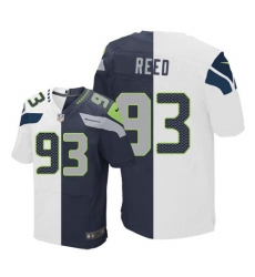 Nike Seahawks #93 Jarran Reed White Steel Blue Mens Stitched NFL Elite Split Jersey