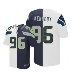 Nike Seahawks #96 Cortez Kennedy White Steel Blue Mens Stitched NFL Elite Split Jersey