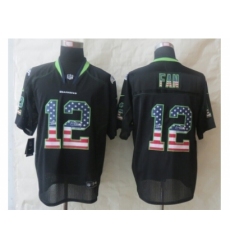 Nike Seattle Seahawks 12 Fan Black Elite USA Flag Fashion NFL Jersey