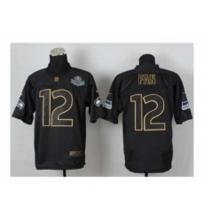 Nike Seattle Seahawks 12 fan black Elite gold lettering fashion NFL Jersey