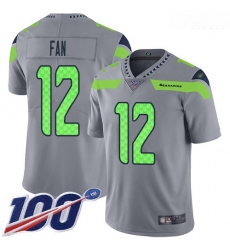 Seahawks 12 Fan Gray Men Stitched Football Limited Inverted Legend 100th Season Jersey