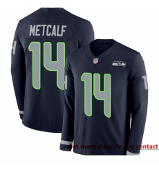 Seahawks 14 D K  Metcalf Steel Blue Team Color Men Stitched Football Limited Therma Long Sleeve Jersey