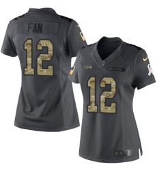 Nike Seahawks #12 Fan Black Womens Stitched NFL Limited 2016 Salute to Service Jersey