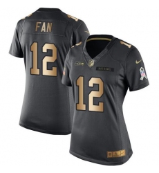 Nike Seahawks #12 Fan Black Womens Stitched NFL Limited Gold Salute to Service Jersey