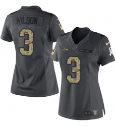 Nike Seahawks #3 Russell Wilson Black Womens Stitched NFL Limited 2016 Salute to Service Jersey