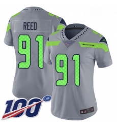 Seahawks #91 Jarran Reed Silver Women Stitched Football Limited Inverted Legend 100th Season Jersey