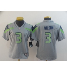 Women Nike Seahawks 3 Russell Wilson Gray Inverted Legend Limited Jersey