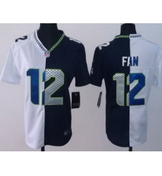 Women Nike Seattle Seahawks 12# Fan White Blue Split NFL Jerseys
