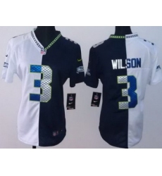 Women Nike Seattle Seahawks #3 Russell Wilson White Blue Split NFL Jerseys