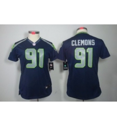 Women Nike Seattle Seahawks #91 Chris Clemons Blue Color NFL LIMITED Jerseys
