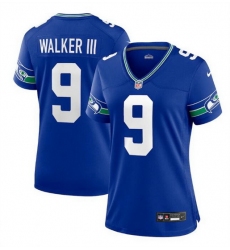 Women Seattle Seahawks 9 Kenneth Walker III Royal Throwback Player Stitched Game Jersey  Run Small