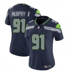 Women Seattle Seahawks 91 Byron Murphy II 2024 Draft Navy Vapor Limited Stitched Football Jersey