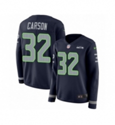 Womens Nike Seattle Seahawks 32 Chris Carson Limited Navy Blue Therma Long Sleeve NFL Jersey