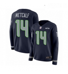 Womens Seattle Seahawks 14 DK Metcalf Limited Navy Blue Therma Long Sleeve Football Jersey