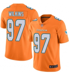 Dolphins 97 Christian Wilkins Orange Men Stitched Football Limited Rush Jersey