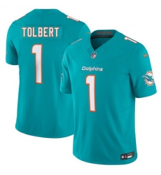 Men Miami Dolphins 1 Jalen Tolbert Aqua 2026 F U S E Vapor Limited Stitched Football Jersey Men Miami Dolphins 1 Jalen Tolbert Aqua 2026 F U S E Vapor Limited Stitched Football Jersey