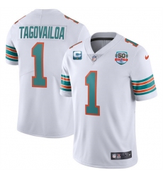 Men Miami Dolphins 1 Tua Tagovailoa 2022 Aqua With 50th Perfect Season C Patch Limited Stitched Jersey