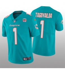 Men Miami Dolphins 1 Tua Tagovailoa 2022 Aqua With 50th Perfect Season Patch Limited Stitched Jersey