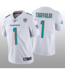 Men Miami Dolphins 1 Tua Tagovailoa 2022 White With With 50th Perfect Season Patch Limited Stitched Jersey