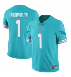 Men Miami Dolphins 1 Tua Tagovailoa Aqua 2023 F U S E Alternate Vapor Limited Stitched Football Jersey