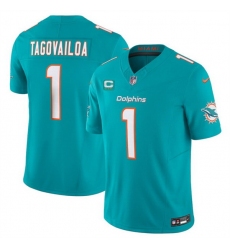 Men Miami Dolphins 1 Tua Tagovailoa Aqua F U S E With 3 Star C Patch Vapor Limited Stitched Football Jersey