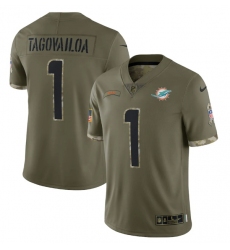 Men Miami Dolphins 1 Tua Tagovailoa Olive 2022 Salute To Service Limited Stitched Jersey