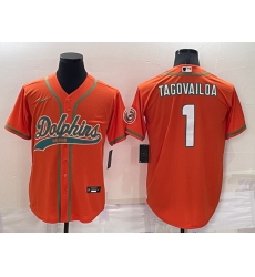 Men Miami Dolphins 1 Tua Tagovailoa Orange Cool Base Stitched Baseball Jersey