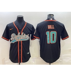 Men Miami Dolphins 10 Tyreek Hill Black With Patch Cool Base Stitched Baseball Jersey