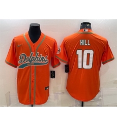 Men Miami Dolphins 10 Tyreek Hill Orange With Patch Cool Base Stitched Baseball Jersey