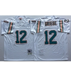Men Miami Dolphins 12 Bob Griese White M&N Throwback Jersey