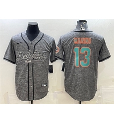 Men Miami Dolphins 13 Dan Marino Grey With Patch Cool Base Stitched Baseball Jersey