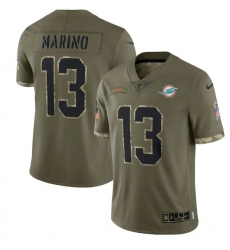 Men Miami Dolphins 13 Dan Marino Olive 2022 Salute To Service Limited Stitched Jersey