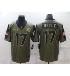 Men Miami Dolphins 17 Jaylen Waddle 2021 Olive Salute To Service Limited Stitched Jersey
