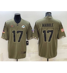 Men Miami Dolphins 17 Jaylen Waddle 2022 Olive Salute To Service Limited Stitched Baseball Jersey