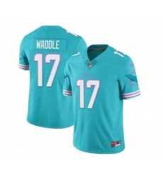 Men Miami Dolphins 17 Jaylen Waddle Aqua 2023 F U S E Vapor Limited Stitched Football Jersey