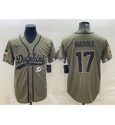 Men Miami Dolphins 17 Jaylen Waddle Olive 2022 Salute To Service Cool Base Stitched Baseball Jersey