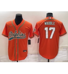 Men Miami Dolphins 17 Jaylen Waddle Orange Cool Base Stitched Baseball Jersey