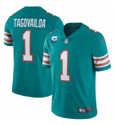 Men Miami Dolphins 2022 #1 Tua Tagovailoa Aqua With 1-star C Patch Stitched Jersey