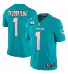 Men Miami Dolphins 2022 #1 Tua Tagovailoa Aqua With 1-star C Patch Vapor Limited Stitched NFL Jersey