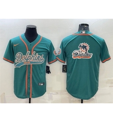 Men Miami Dolphins Aqua Team Big Logo With Patch Cool Base Stitched Baseball Jersey