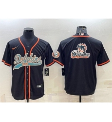 Men Miami Dolphins Black Team Big Logo With Patch Cool Base Stitched Baseball Jersey