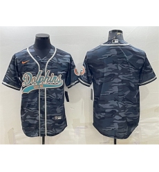 Men Miami Dolphins Blank Grey Camo With Patch Cool Base Stitched Baseball Jersey