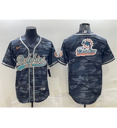 Men Miami Dolphins Grey Camo Team Big Logo With Patch Cool Base Stitched Baseball Jersey