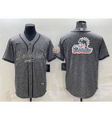 Men Miami Dolphins Grey Team Big Logo With Patch Cool Base Stitched Baseball Jersey
