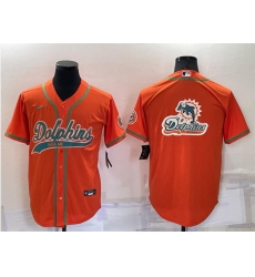 Men Miami Dolphins Orange Team Big Logo With Patch Cool Base Stitched Baseball Jersey